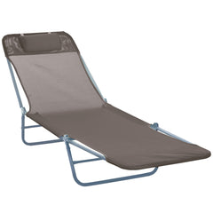 Kozy Outdoor Foldable Sun Lounger, Adjustable Backrest Garden Recliner Sun Lounger Chair with Headrest Pillow, Coffee