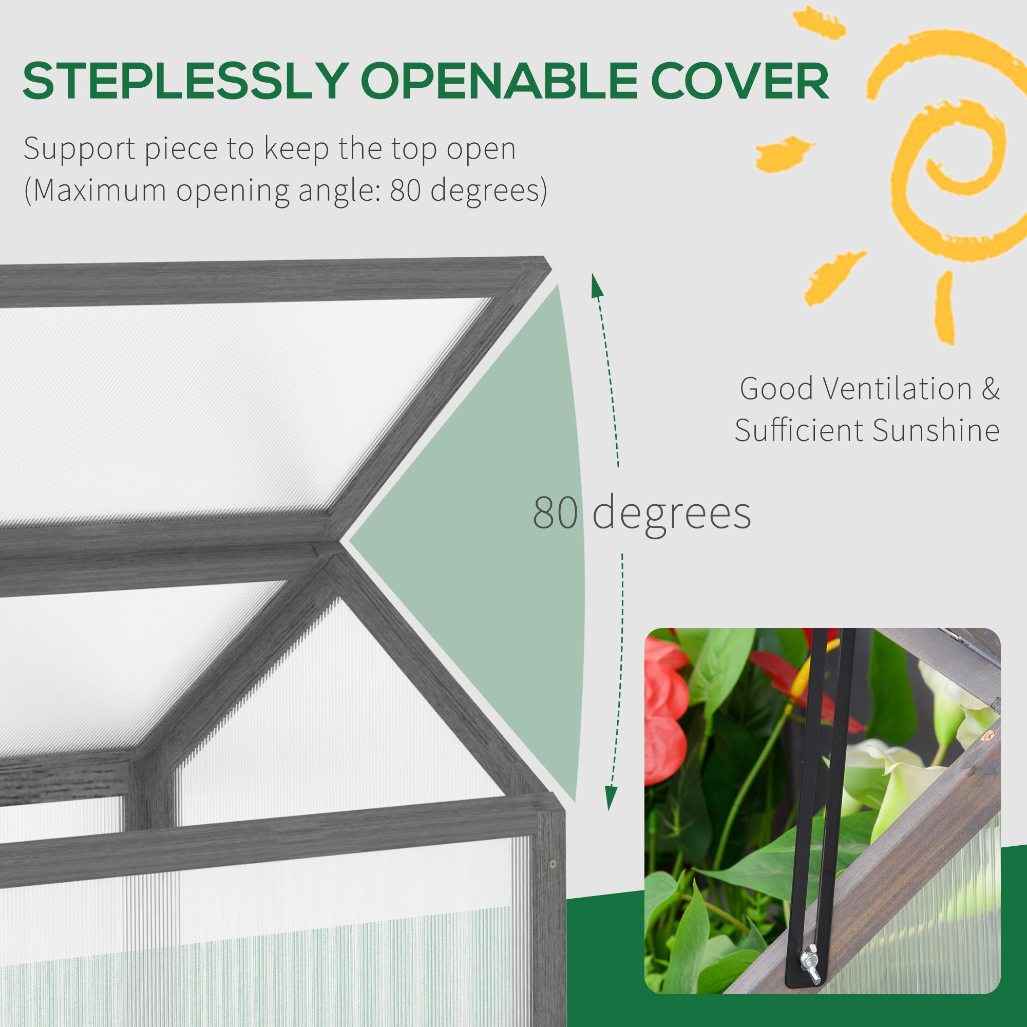Kozy Wooden Cold Frame Garden Polycarbonate Greenhouse with Openable Top Cover, Grow House for Flowers, Vegetables, Plants, 90 x 52 x 50cm, Natural