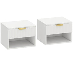 Kozy Floating Nightstands Set of 2, Modern Wall Mounted Bedside Tables with Fluted Drawer and Open Shelf for Bedroom, White