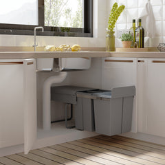 Kozy Kitchen Recycle Waste Bin Pull Out Soft Close Dustbin Recycling Cabinet Trash Can Grey (40L (1x20L+2x10L))