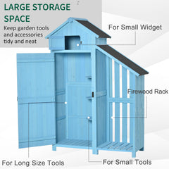 Kozy Wooden Shed, Garden Storage Cabinet with Log Store, Waterproof Asphalt Roof and Lockable Door, Narrow Tool Organizer, 130 x 55 x 180 cm