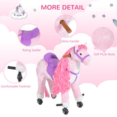 HOMCOM Kids Plush Ride On Walking Horse W/Sound-Pink