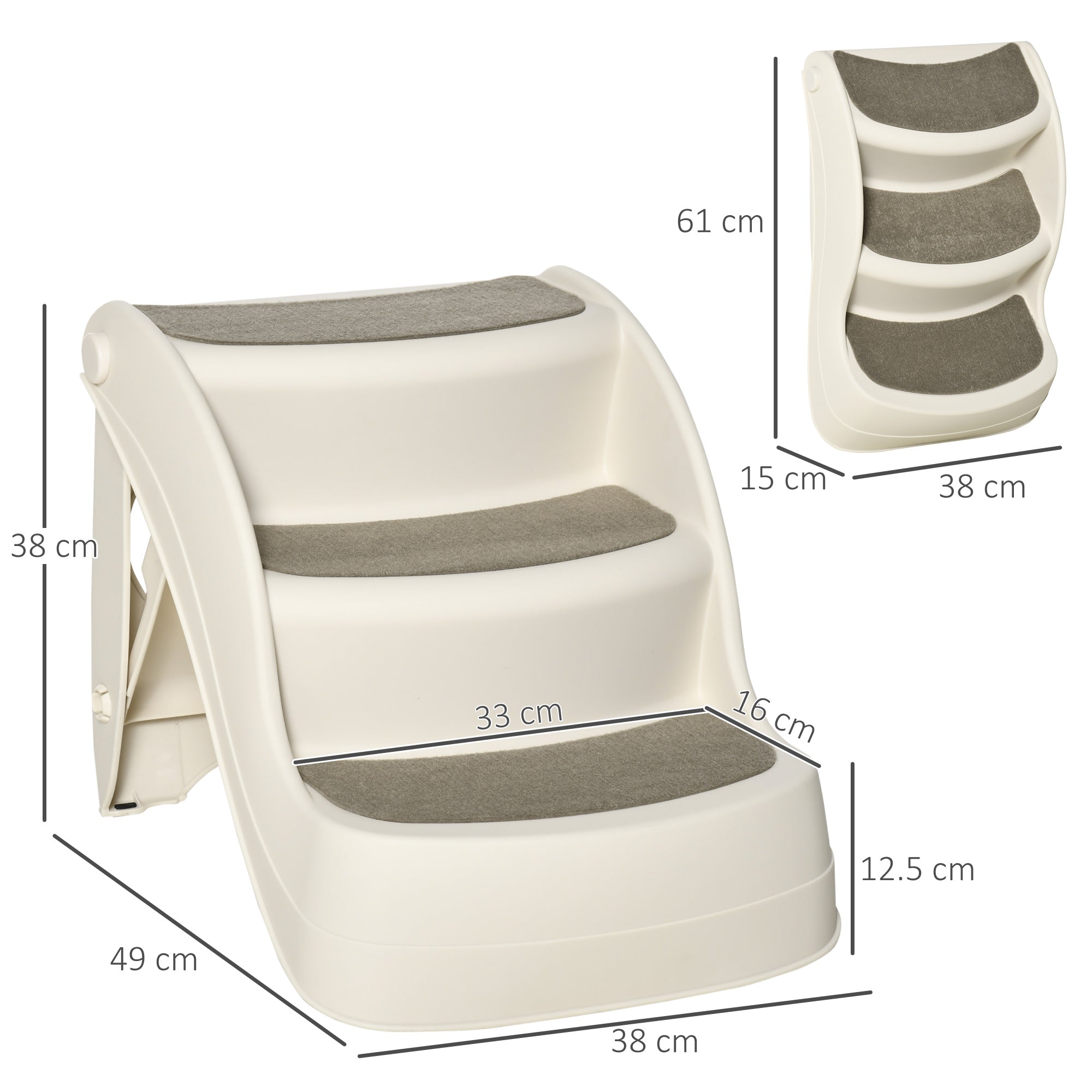 Kozy Foldable Pet Stairs Portable Dog Steps 3-Step Design with Non-slip Mats for High Beds, Sofas, 49 x 38 x 38 cm, Cream