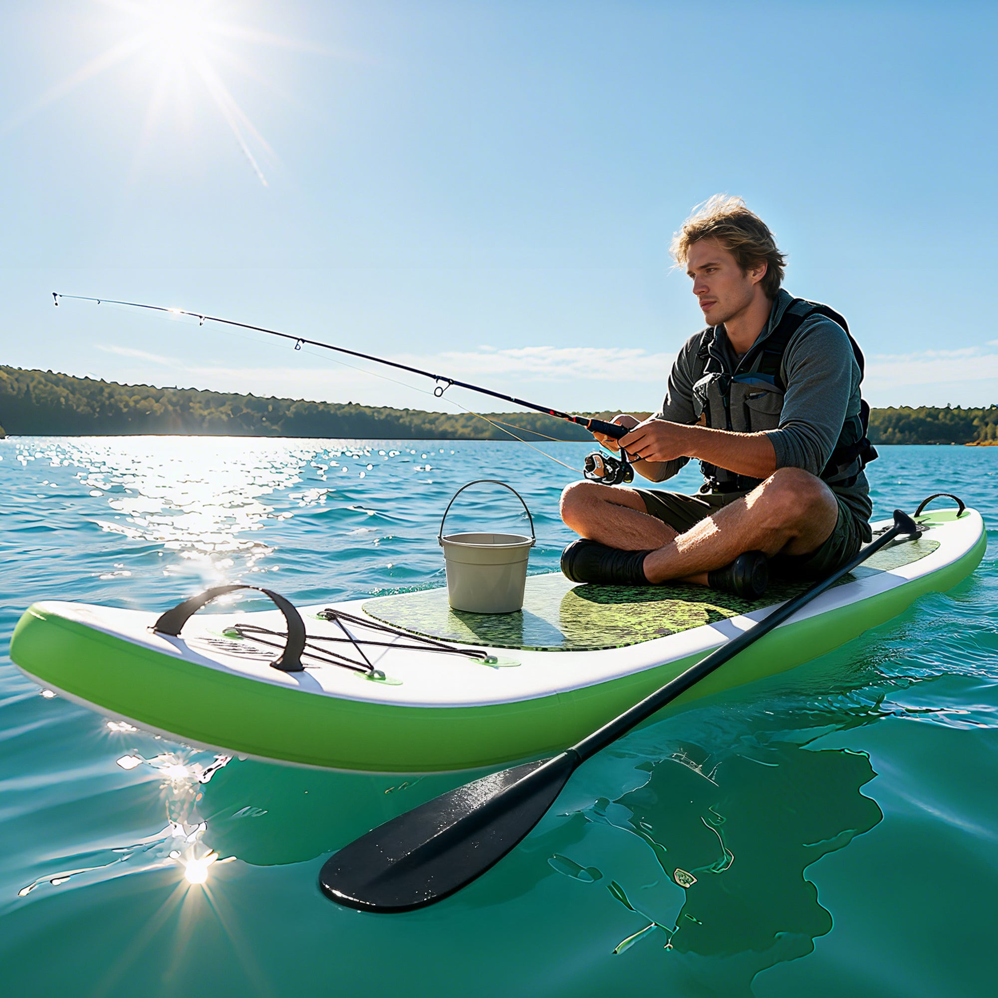 Kozy Inflatable Stand Up Paddle Board, 10' x 30" x 4", Non-Slip SUP, with ISUP Accessories, Hand Pump, 3 Fins, Adj Paddle for Youth Adult Beginners/Experts