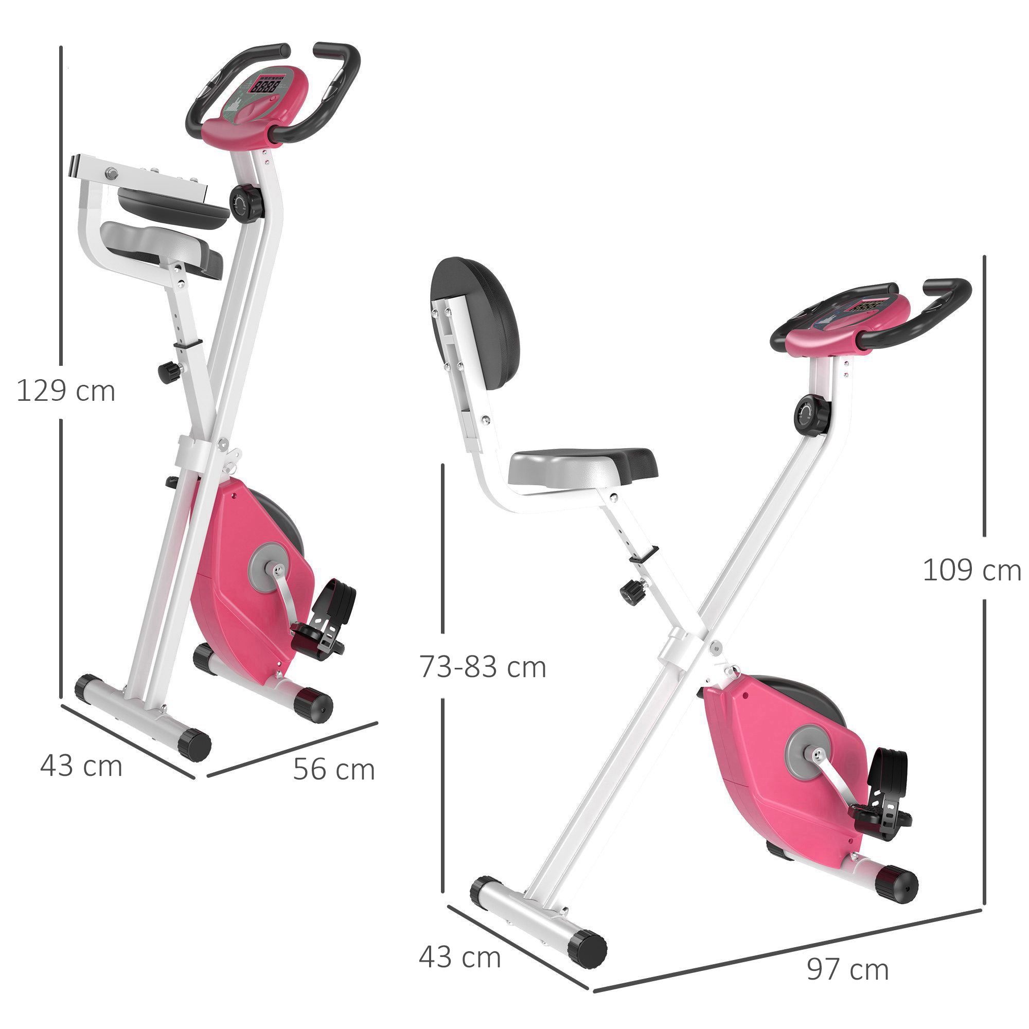 Kozy Folding Exercise Bike, Fitness Bicycle Indoor Trainer, 8-Level Magnetic Resistance Adjustable, with LCD Monitor, Pulse Sensor, Pink