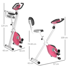 Kozy Folding Exercise Bike, Fitness Bicycle Indoor Trainer, 8-Level Magnetic Resistance Adjustable, with LCD Monitor, Pulse Sensor, Pink