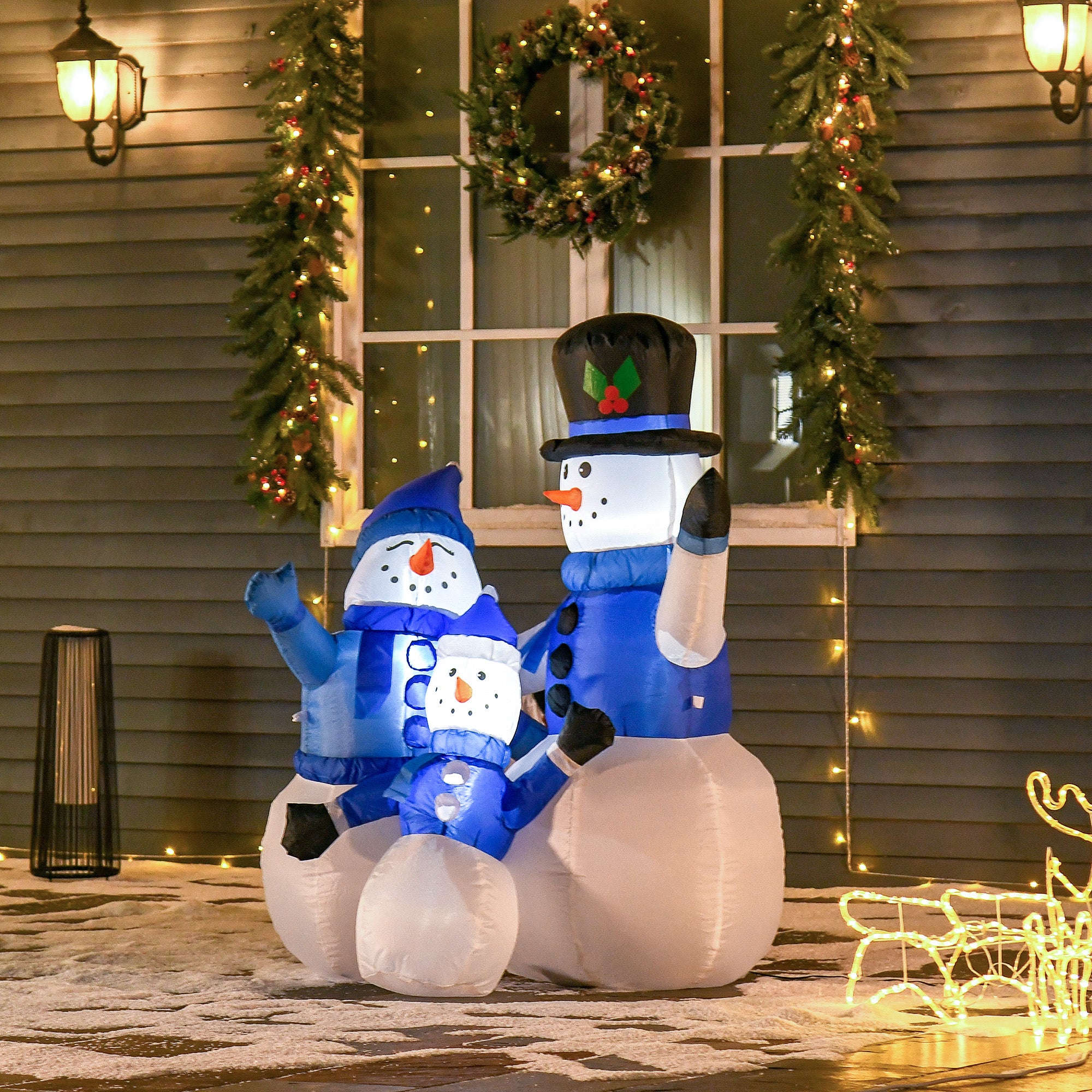 Kozy 4ft Inflatable Christmas Snowmen Family Xmas LED Outdoor Indoor Holiday Decorations Yard