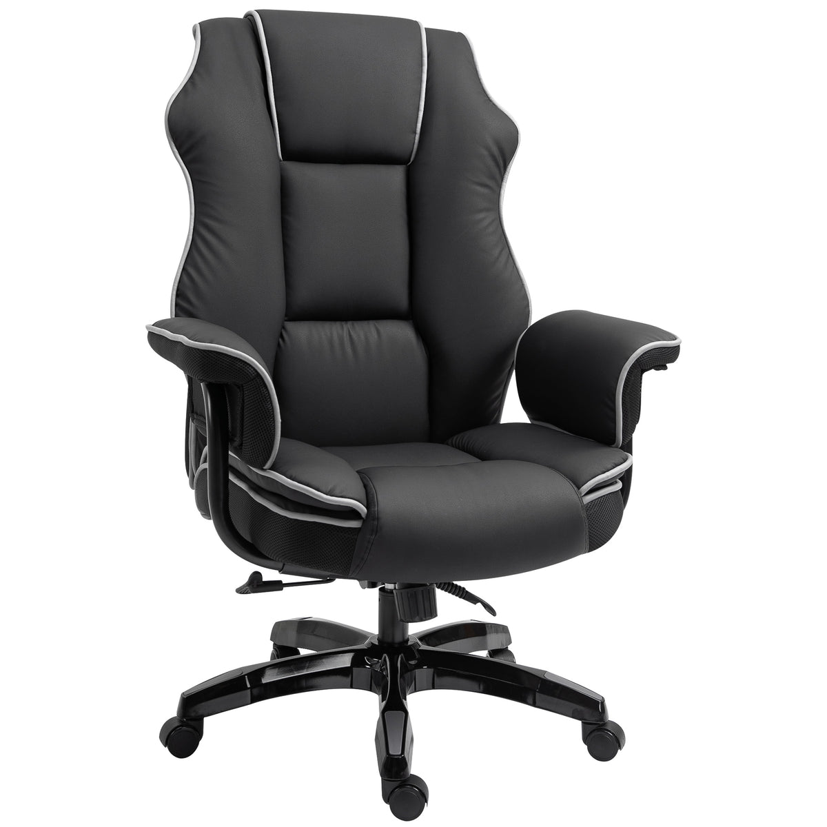Kozy Faux Leather Executive Office Chair, with Contrast Piping - Black/White