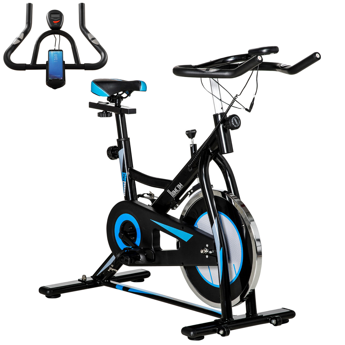 Kozy Stationary Exercise Bike, 8kg Flywheel Indoor Cycling Workout Fitness Bike, Adjustable Resistance Cardio Exercise Machine w/ LCD Monitor Pad and Phone Holder for Home, Gym, Office, Black