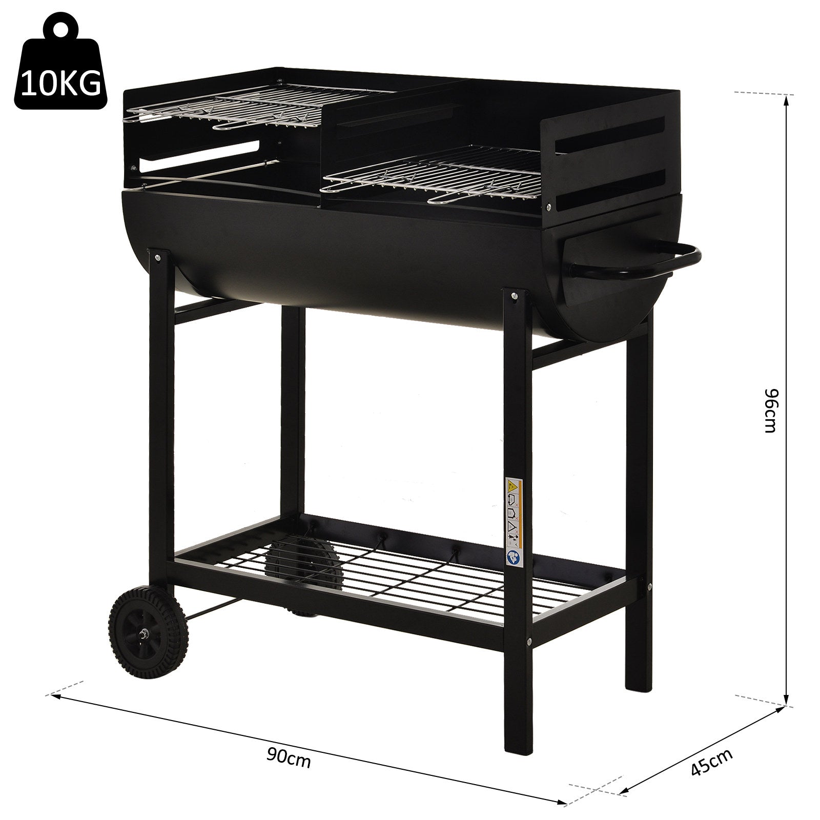 Outsunny Charcoal Barbecue Grill Garden BBQ Trolley w/ Dual Grill, Adjustable Grill Nets, Heat