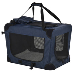 Kozy Foldable Pet Carrier for Small and Miniature Dogs, Portable Cat Carrier Soft Side Pet Travel Crate with Removable Mat, Storage Bags, Breathable Mesh 60 x 41.5 x 41cm - Dark Blue