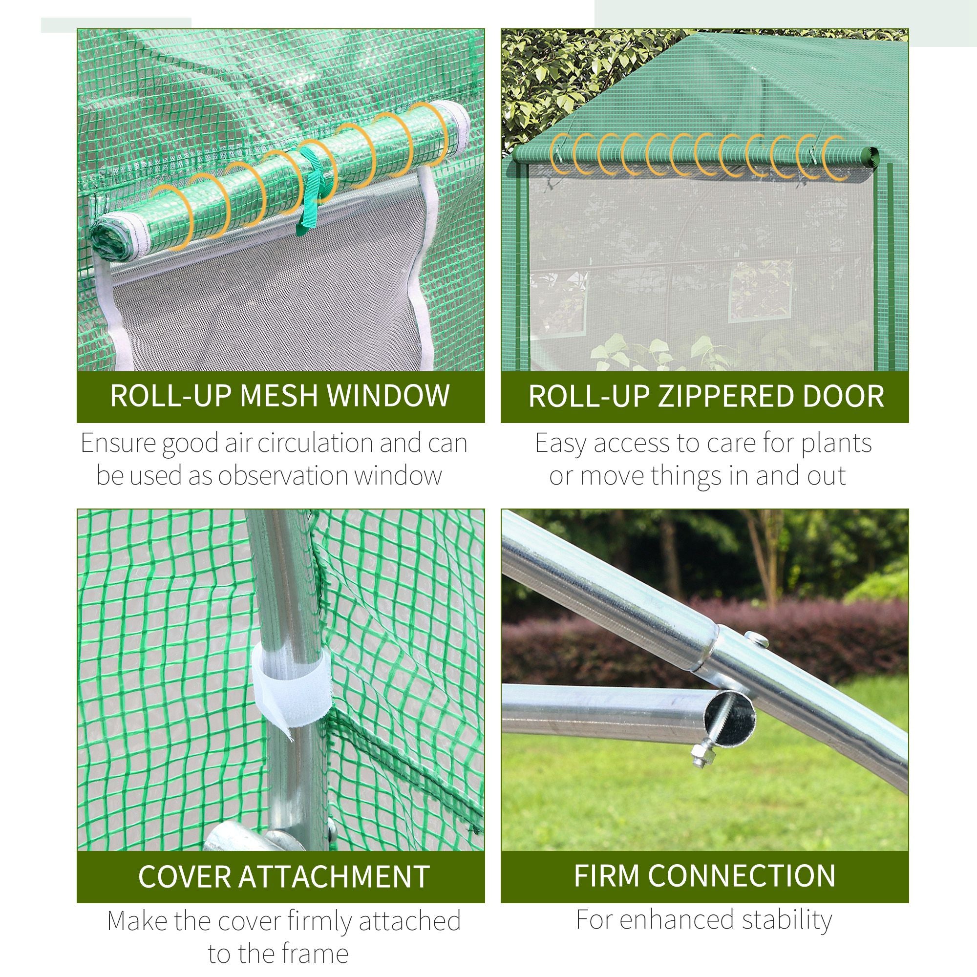 Kozy Walk-in Polytunnel Garden Greenhouse, Outdoor Mesh Door Greenhouse with PE Cover and 6 Windows, 4.5 x 3 x 2m, Green