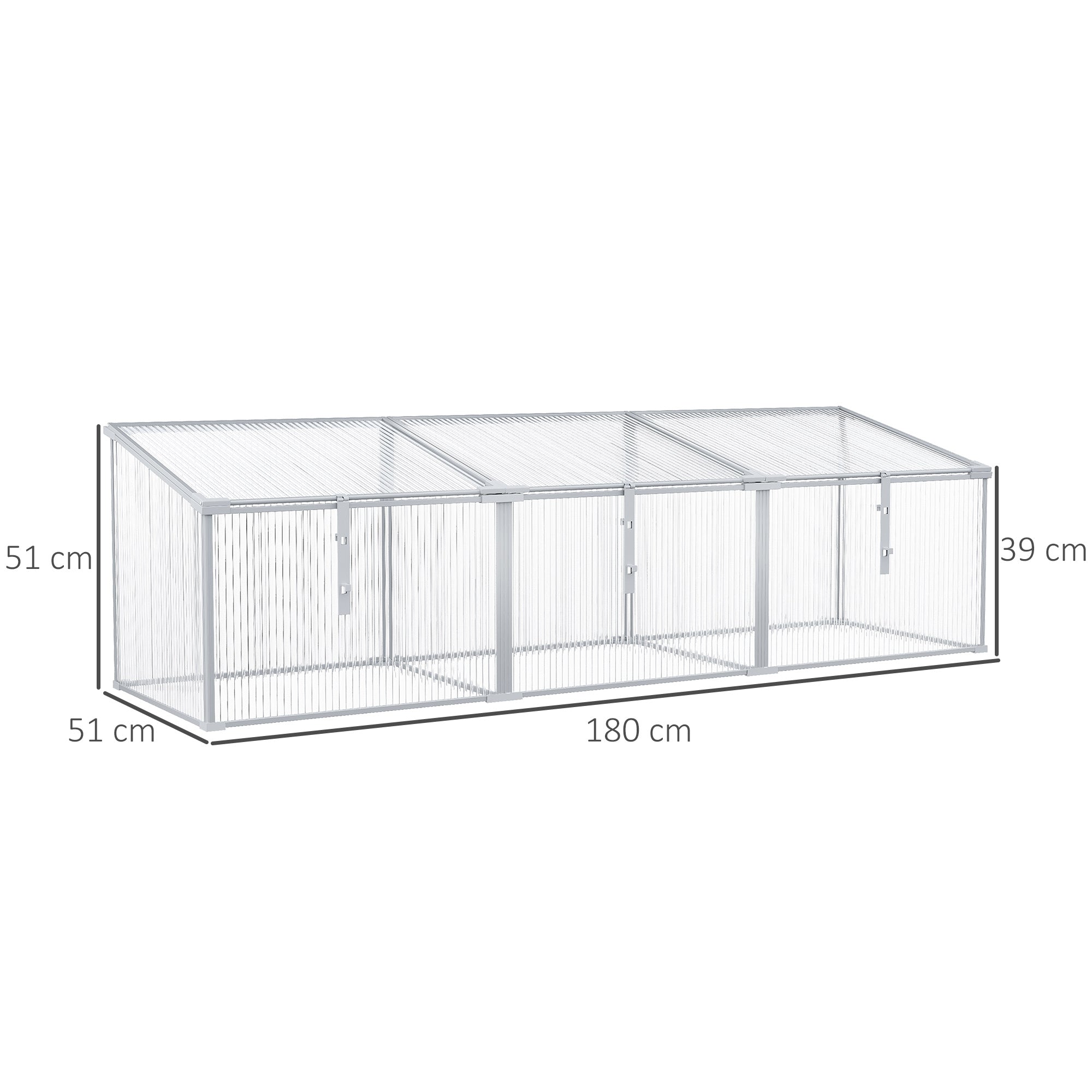 Outsunny Outdoor Greenhouse Polycarbonate Grow House Flower Vegetable Plants Raised Bed Garden Aluminium Cold Frame 180 x 51 x 51 cm