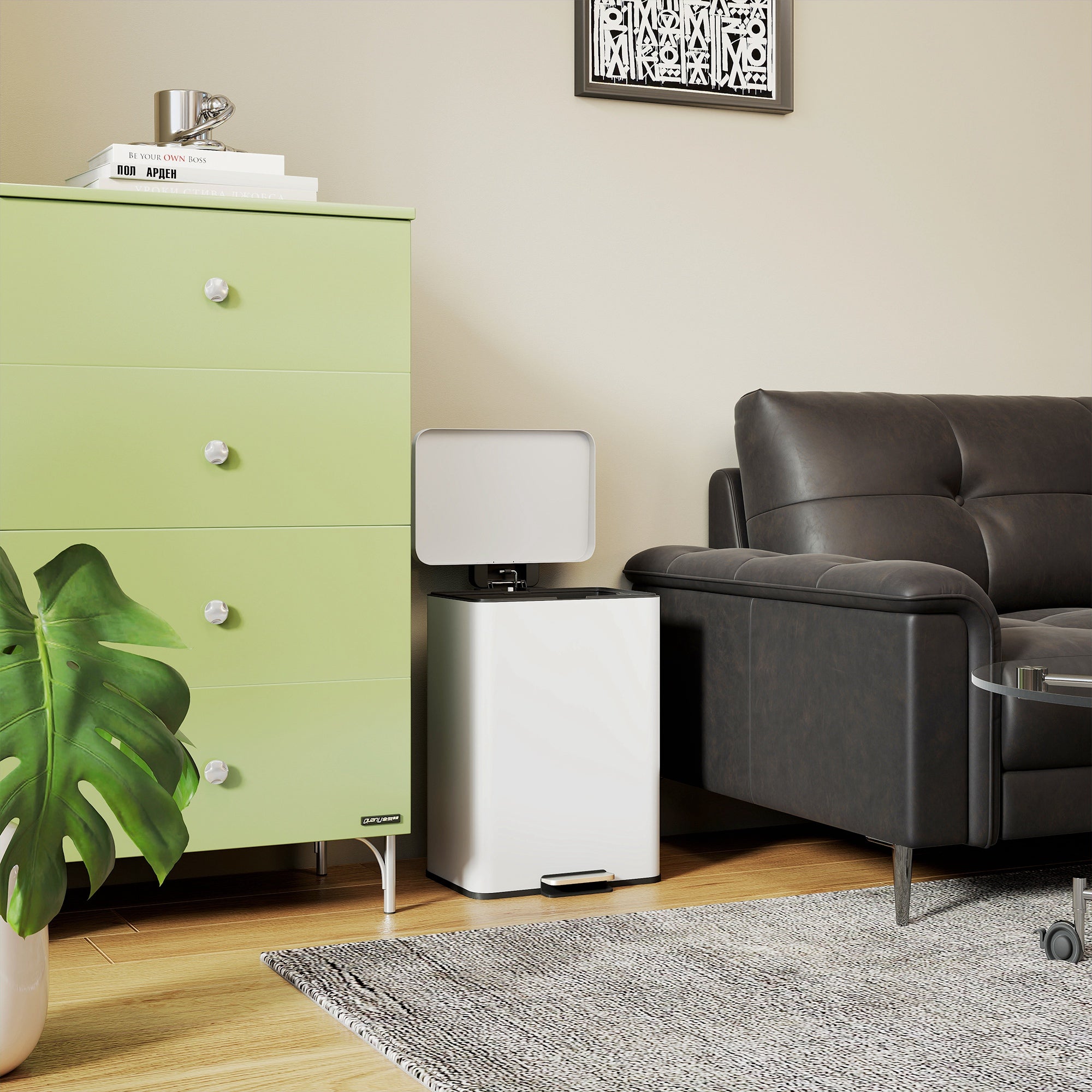 Kozy 20L Kitchen Bin with Soft-Close Lid and Stay-Open Function, Pedal Bin with Removable Inner Bucket for Kitchen, Office, Home, Cream