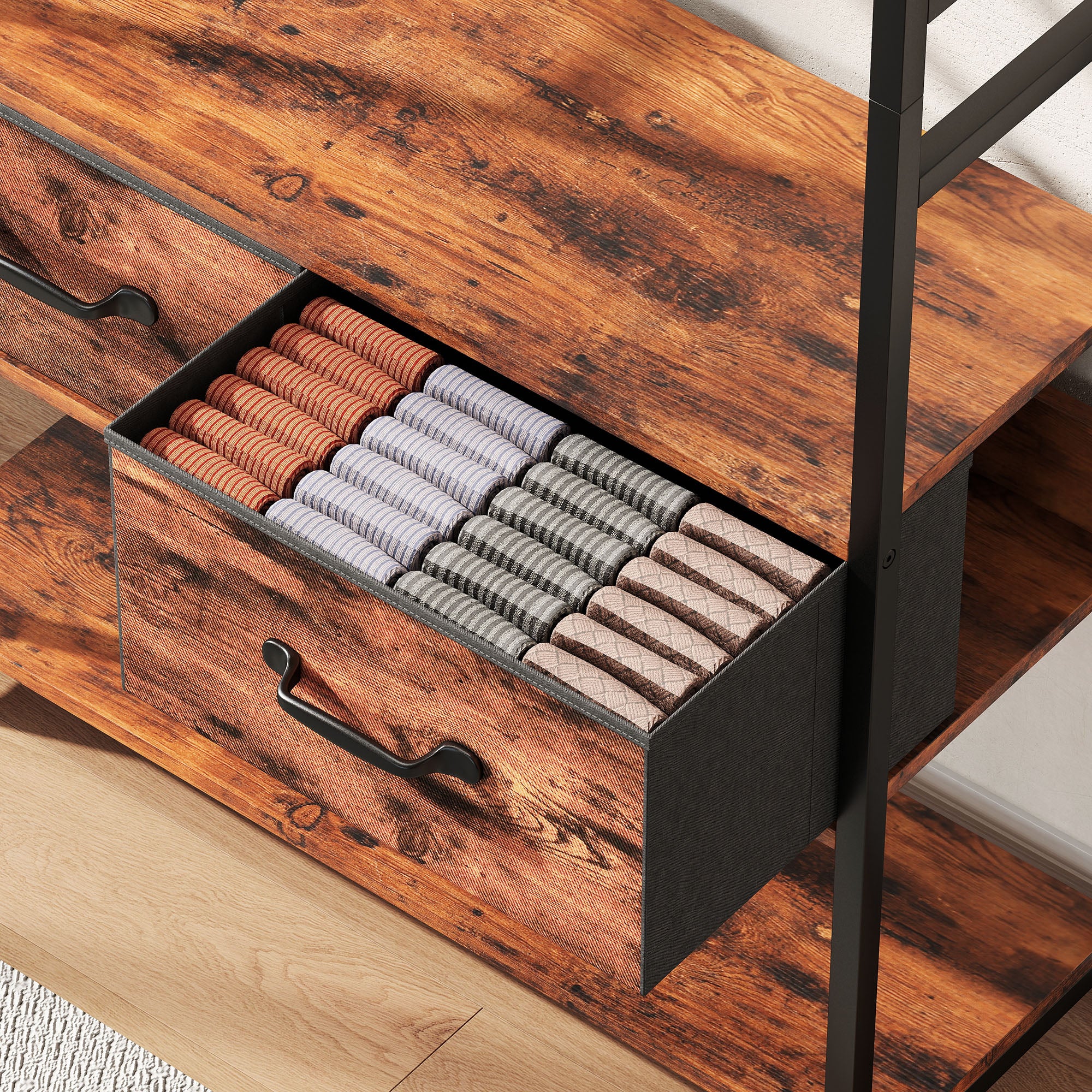 Kozy - 6-in-1 Industrial-Style Hallway Organiser - Brown/Black