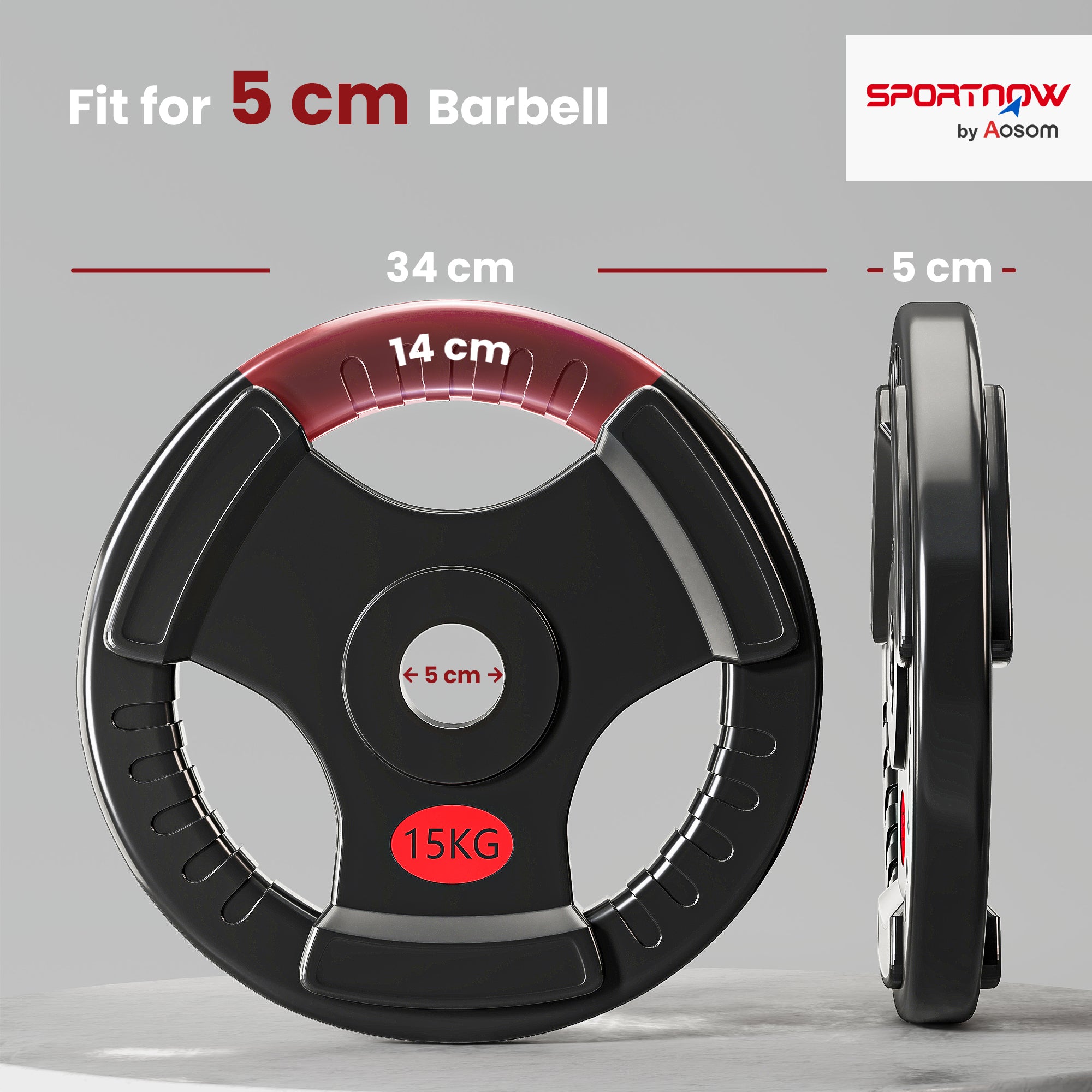 Kozy Olympic Weight Plates, 2"/5cm Weight Disc Pair with Tri-Grips, 2 x 15kg Dumbbell Plates for Weightlifting and Strength Training Home Gym Fitness Workout, Black