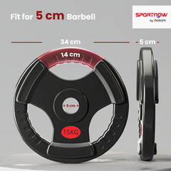 Kozy Olympic Weight Plates, 2"/5cm Weight Disc Pair with Tri-Grips, 2 x 15kg Dumbbell Plates for Weightlifting and Strength Training Home Gym Fitness Workout, Black