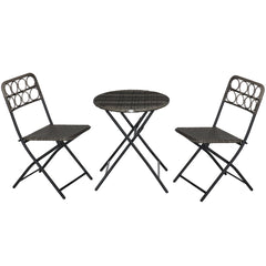 Outsunny Handwoven Rattan Bistro Set: 3-Piece Folding Chairs & Table, Coffee Set for Garden, Balcony & Poolside, Grey | Aosom UK