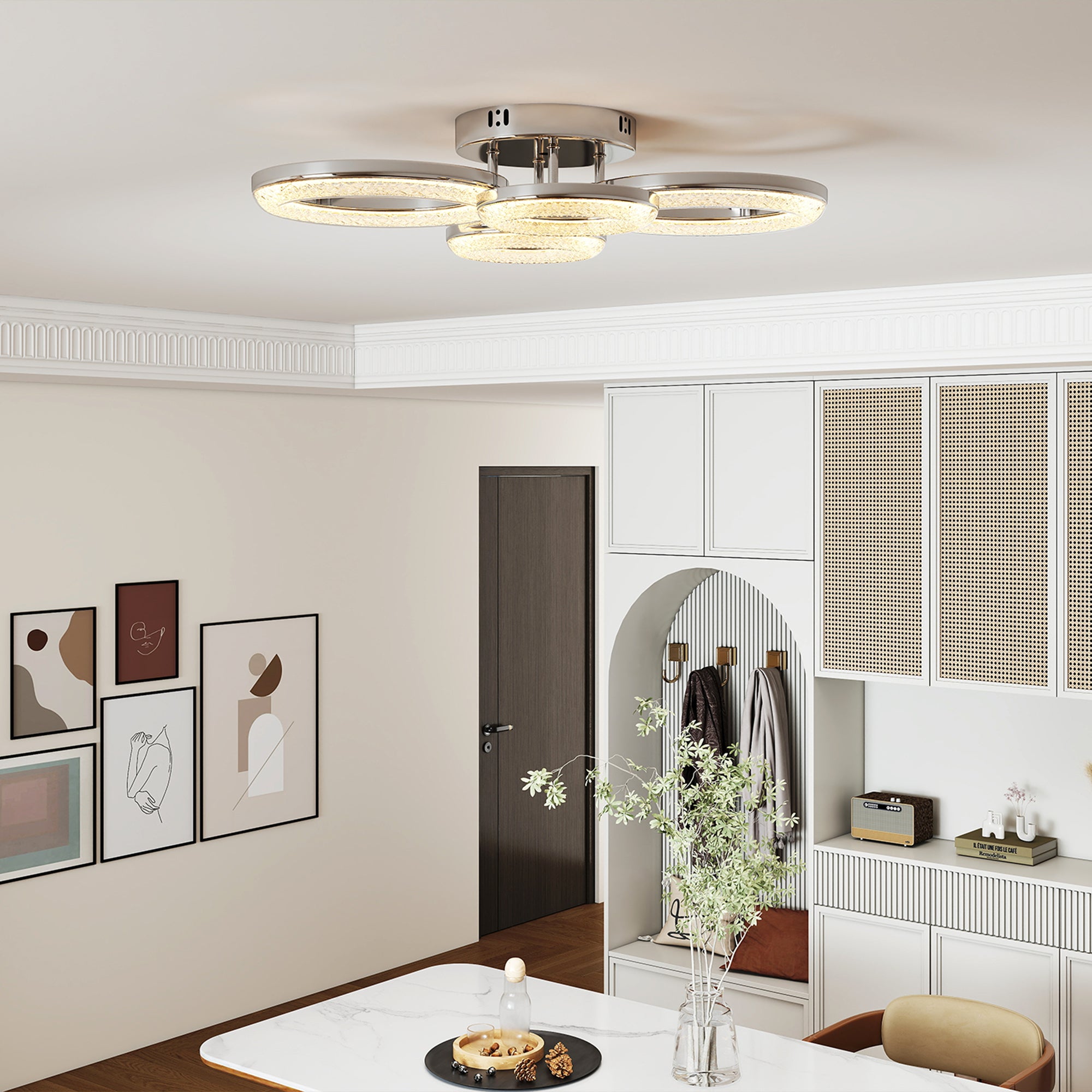Kozy - LED Ceiling Light, Modern 4 Rings Ceiling Lamp with Wall Switch Control, 40W 4350lm Flush Mount Ceiling Light with 3500K/4500K/6000K Colour Temperatures for Living Room, Bedroom, Silver Tone