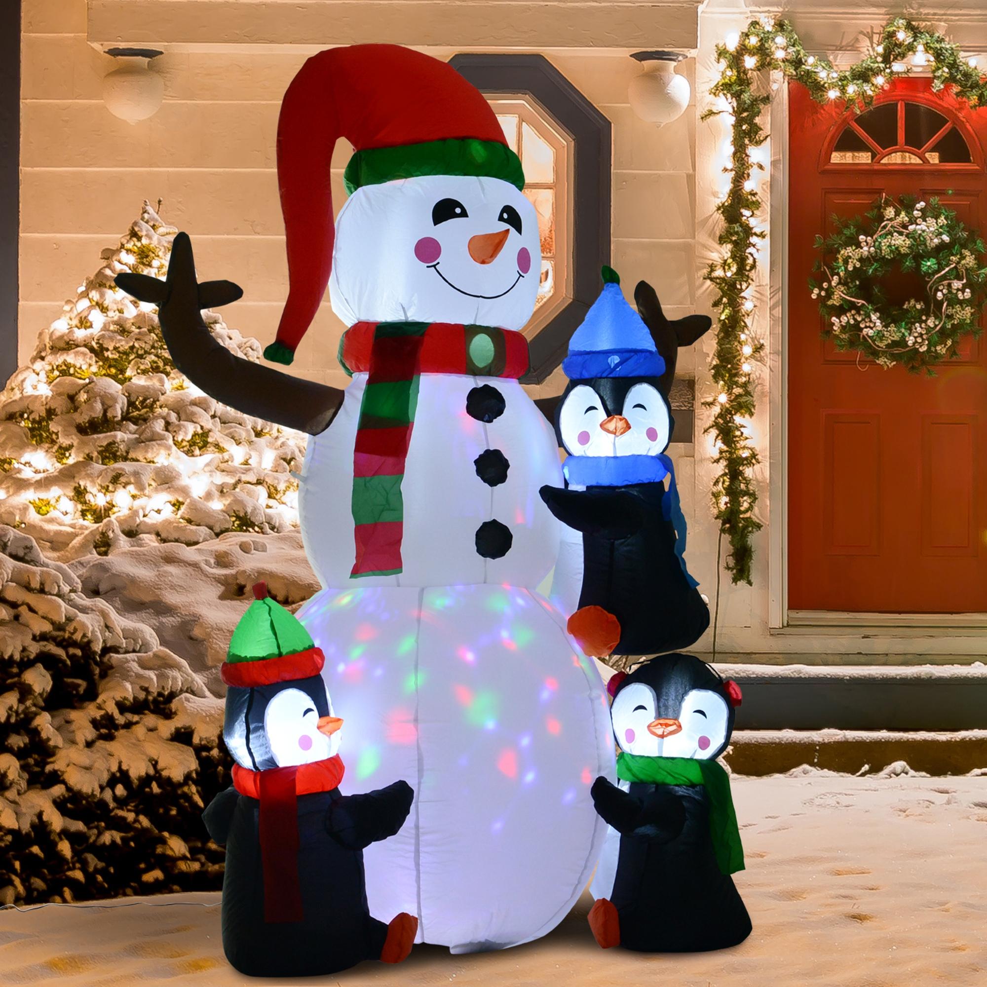 Kozy 6ft Inflatable Christmas Snowman with Three Penguins LED Xmas Décor Holiday Outdoor Yard Decoration