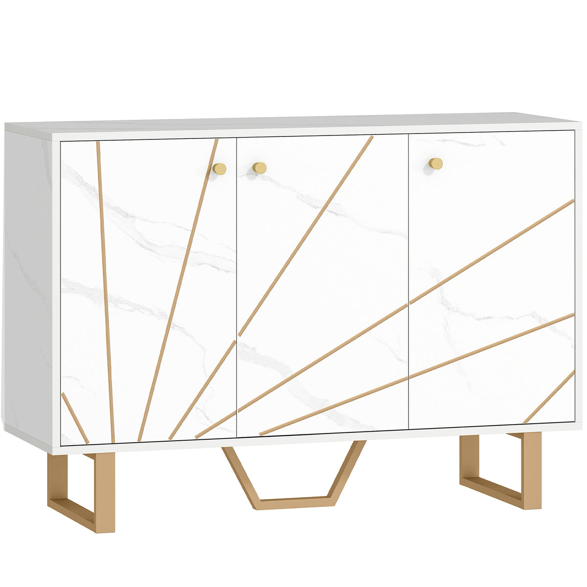 Kozy - Sideboard Storage Cabinet, Modern Storage Cupboard with Adjustable Shelves and Metal Legs for Living Room, Kitchen, Dining Room, Entryway, White Marble Tone