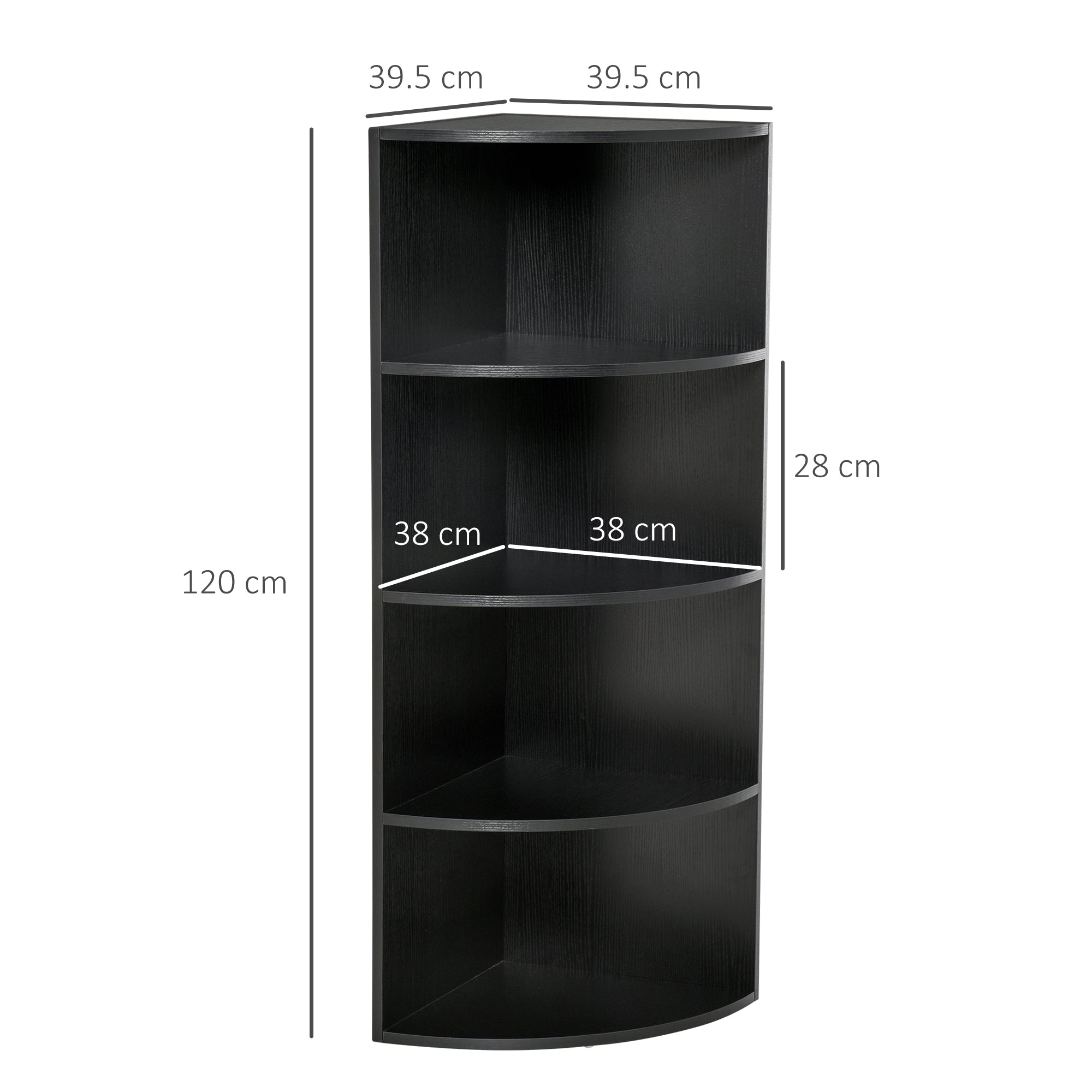 Kozy 4-Tier Corner Open Shelf Bookcase Freestanding Fan Bookshelf Plants Stand, 40x40x120cm, Black