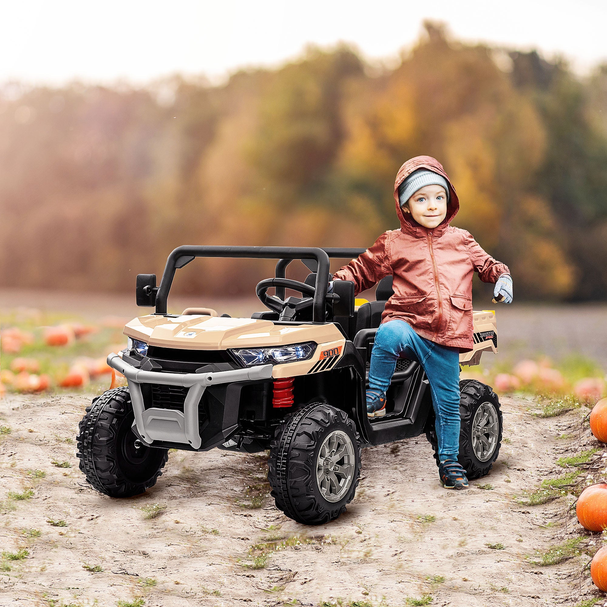 HOMCOM 12V Two-Seater Kids Electric Ride-On Car, with Electric Bucket, Remote Control - Yellow