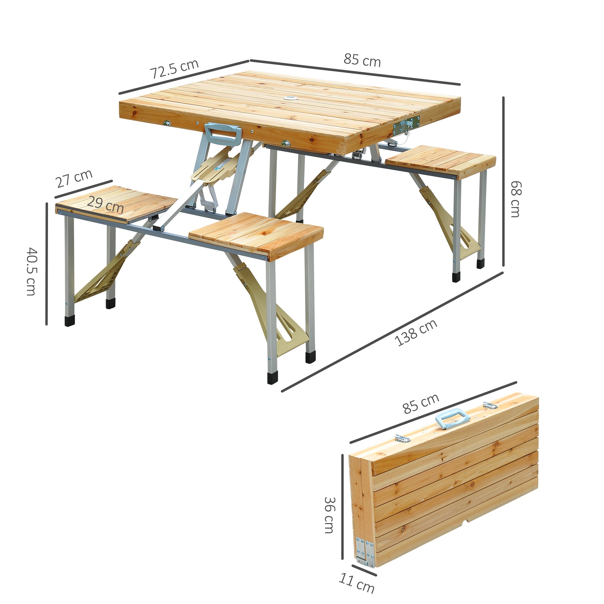 Outsunny Portable Folding Camping Picnic Table Party Field Kitchen Outdoor Garden BBQ Chairs Stools Set Wooden Wood