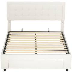 Kozy - Double Ottoman Bed Frame, with Front Drawer - Cream