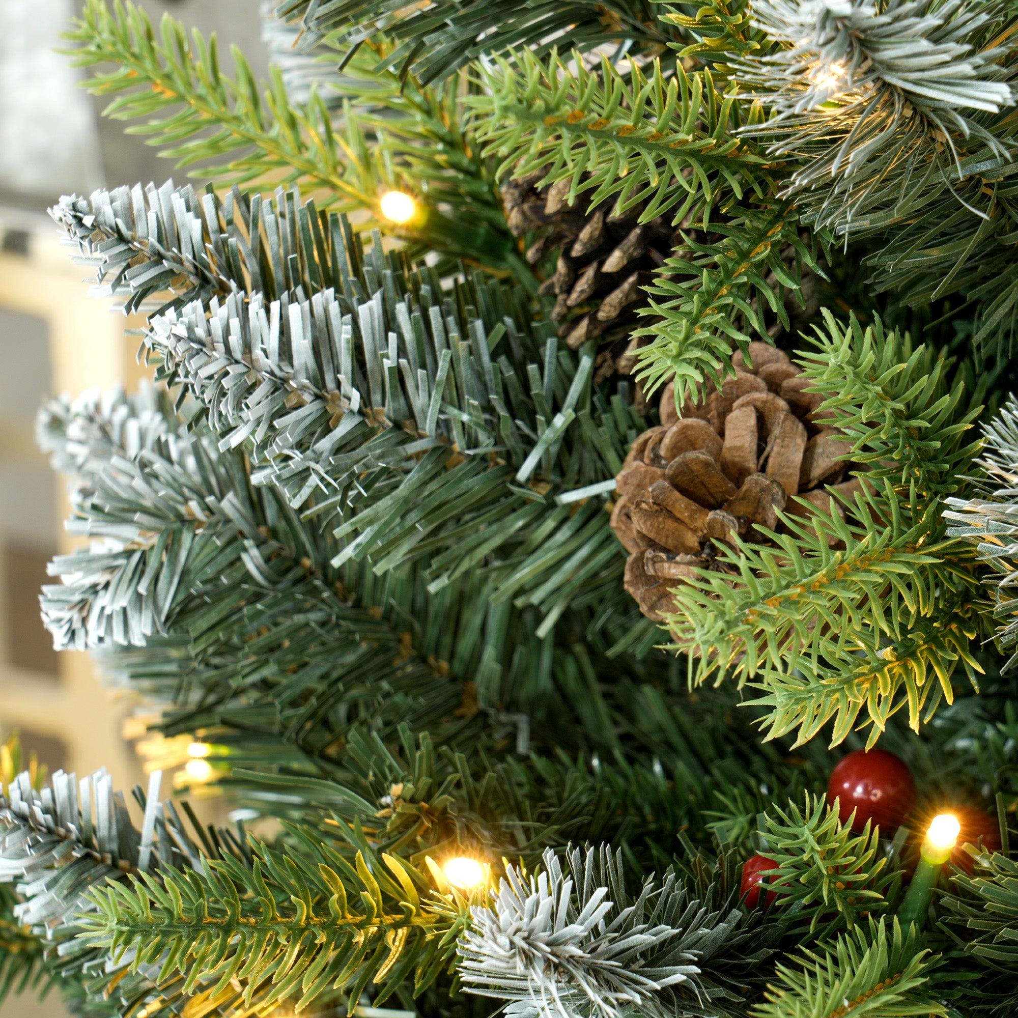 Kozy - Set of Two 3ft Christmas Trees, with Lights, Berries and Pinecones