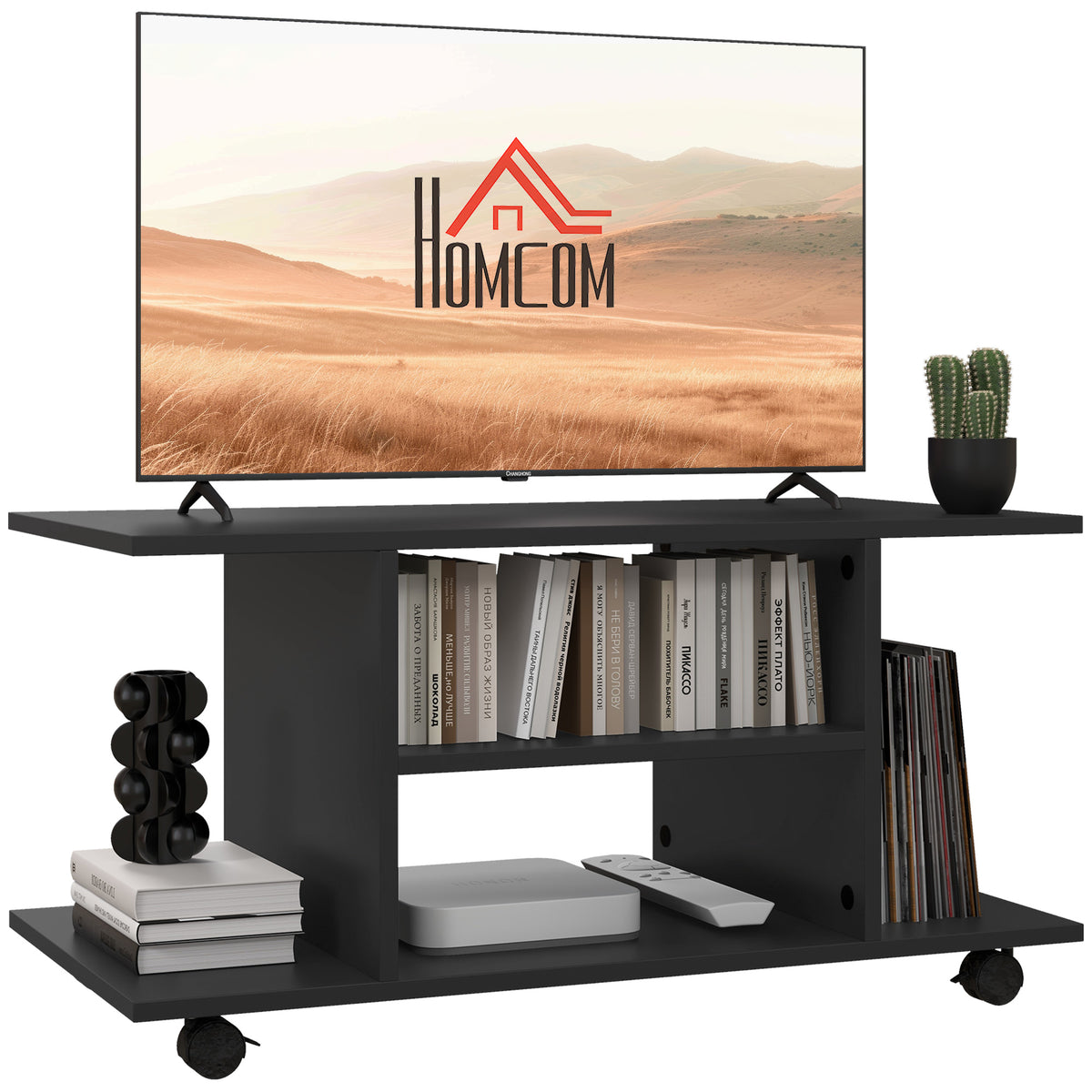 Kozy Modern TV Cabinet Stand Storage Shelves Table Mobile Bedroom Furniture Bookshelf Bookcase Black