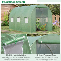 Kozy Walk-in Polytunnel Greenhouse, Outdoor Garden Tunnel Greenhouse Tent with Zipped Roll-Up Door and 6 Mesh Windows, 3 x 2M