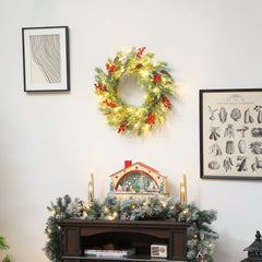 Kozy - 60 cm Prelit Christmas Wreath, Door Wreath with Realistic Branches, 30 Warm White LEDs, Timer, Battery Operated