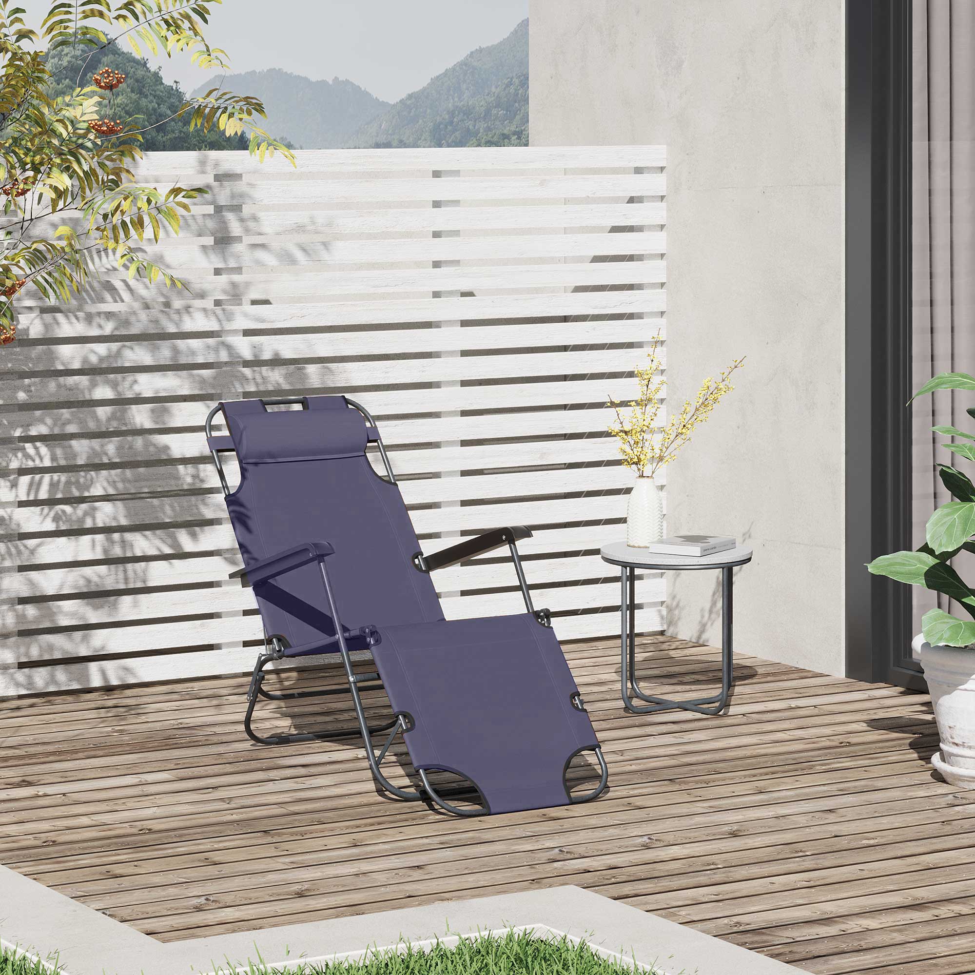 Kozy 2 in 1 Folding Sun Lounger Reclining Garden Chair with 2-Level Adjustable Backrest, Outdoor Zero Gravity Recliner Garden Chair with Head Pillow and Armrests, Grey