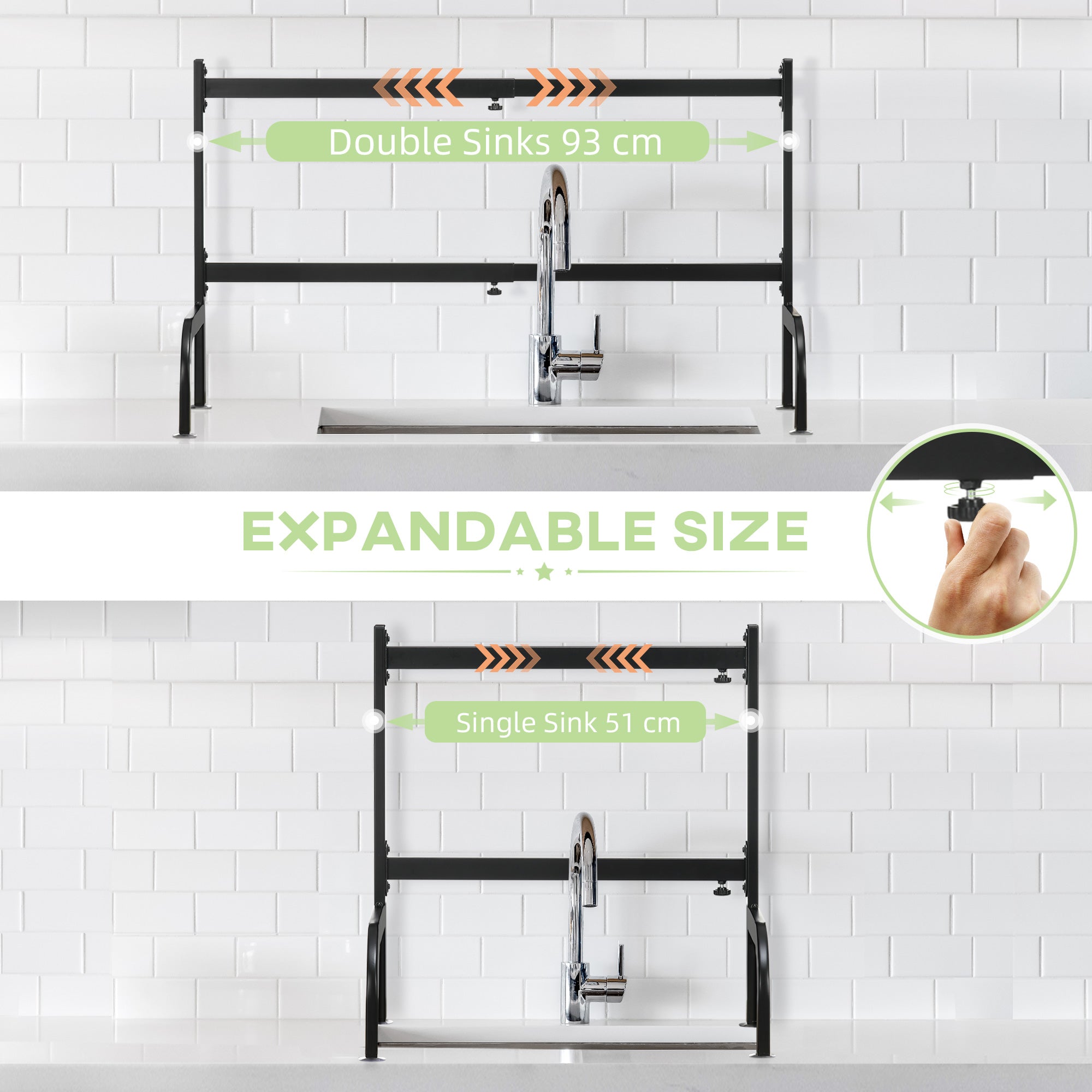 Kozy Space Saving 2 Tier Adjustable Dish Drainer Over The Sink Dish Drying Rack, Black