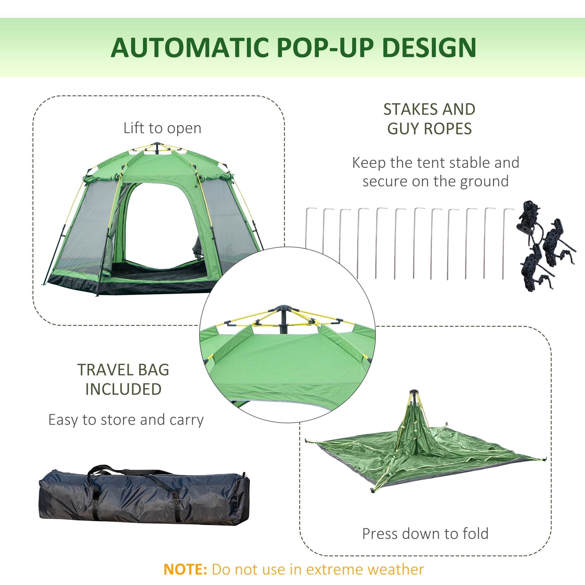 Kozy 6 Person Pop Up Camping Tent, 2-Tier Design Backpacking Tent with 4 Windows 2 Doors Portable Carry Bag for Fishing Hiking, Green