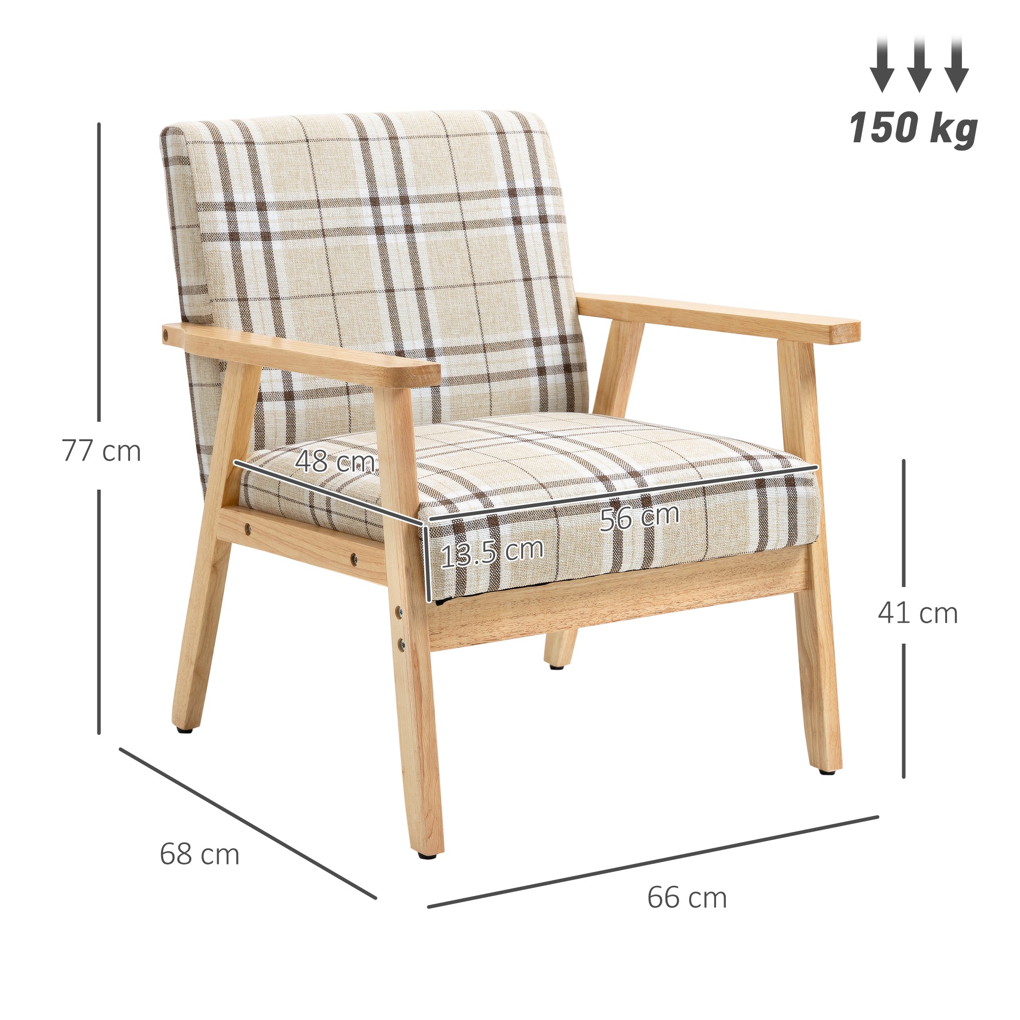 Kozy Modern One Seater Sofa for Living Room, Linen Fabric Small Couch with Rubber Wood Frame, Armrests, Lattice Pattern, Upholstered Armchair, Beige