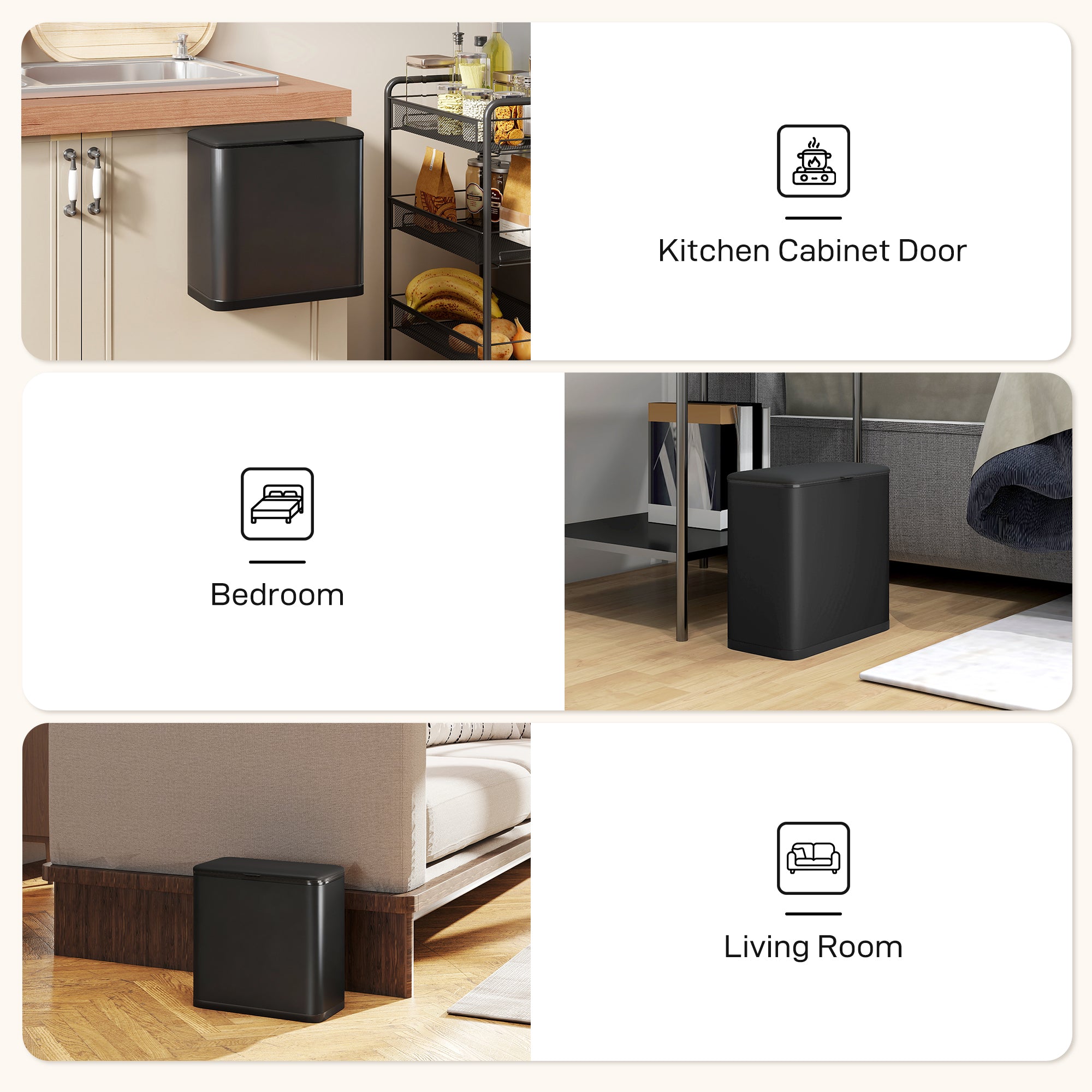 Kozy 8L Hanging Kitchen Bin, Rubbish bin with Lid and Removable Inner Bucket for Kitchen Cabinet Door, Under Sink, Office