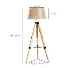 HOMCOM Tripod Floor Lamp Wooden Adjustable Modern Illumination Design E27 Bulb Compatible (Cream Shade) 99