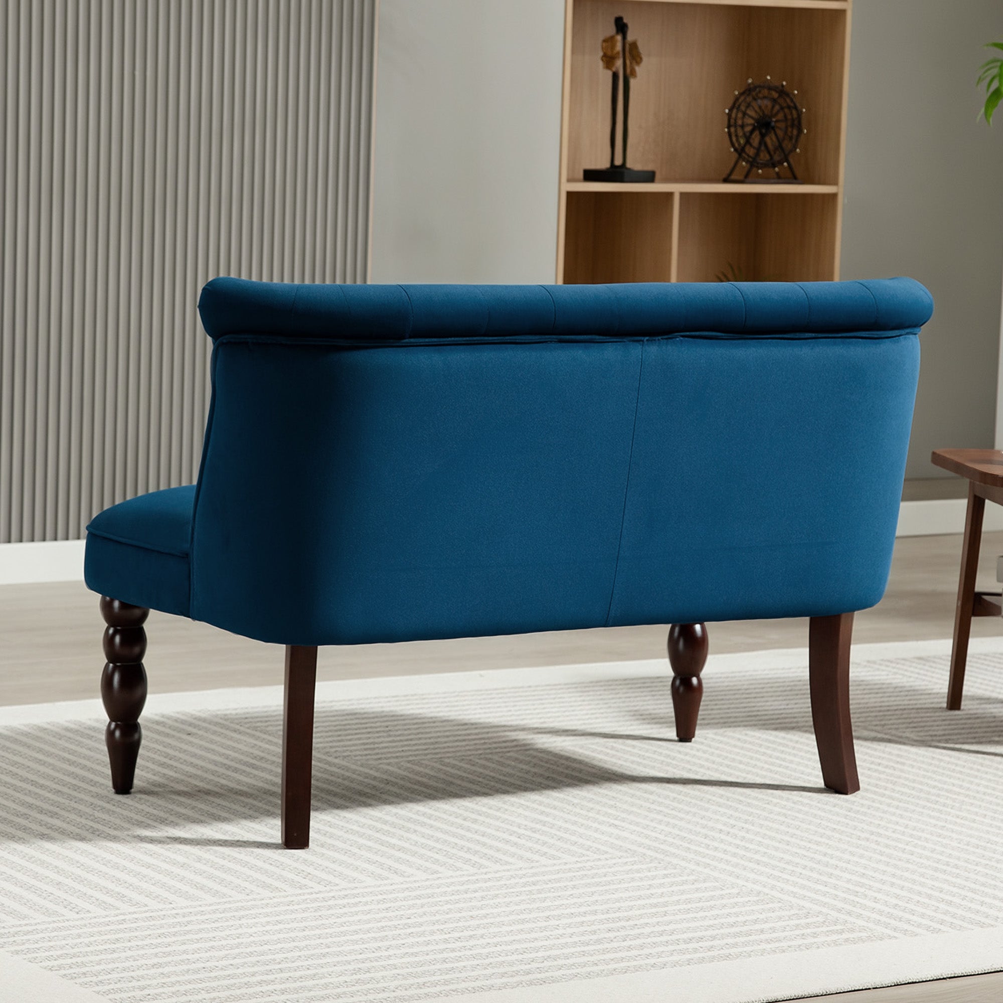 Kozy - Velvet 2 Seater Sofa, Button Tufted Wingback Loveseat with Rubber Wood Legs for Living Room, Bedroom, Dark Blue