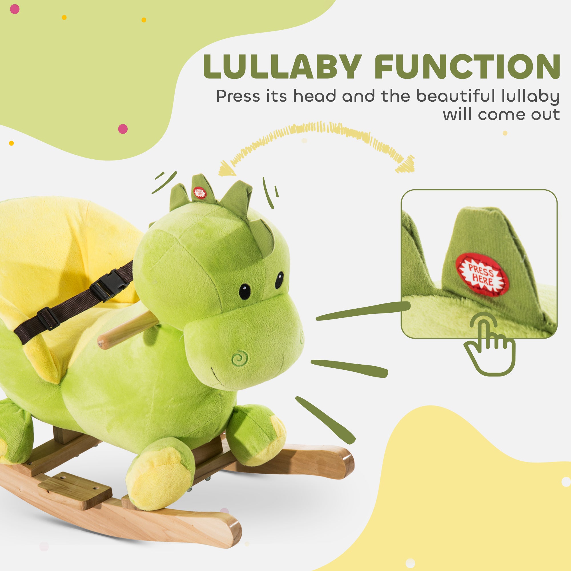 Kozy Kids Rocking Horse, Plush Ride-On Dinosaur Seat, with Seat Safety Belt, 32 Songs, Ride-On Horse