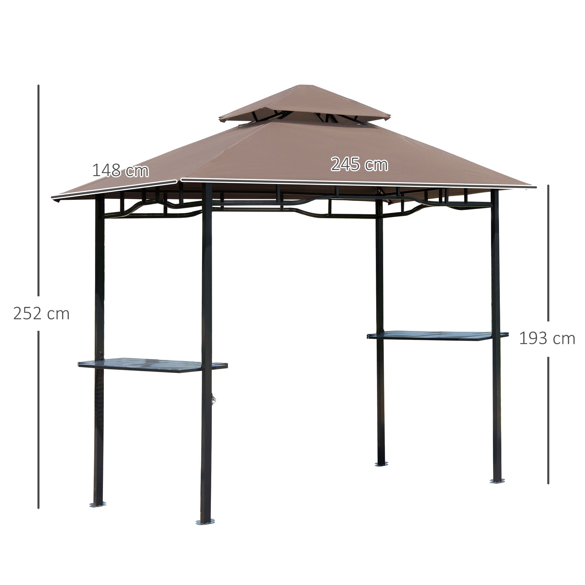Kozy 2.5x1.5m (8'x5') Grill Gazebo Canopy, Double Tiered Outdoor BBQ Gazebo Shelter with 2 Side Shelves for Garden, Patio, Barbecue, Picnic, Coffee