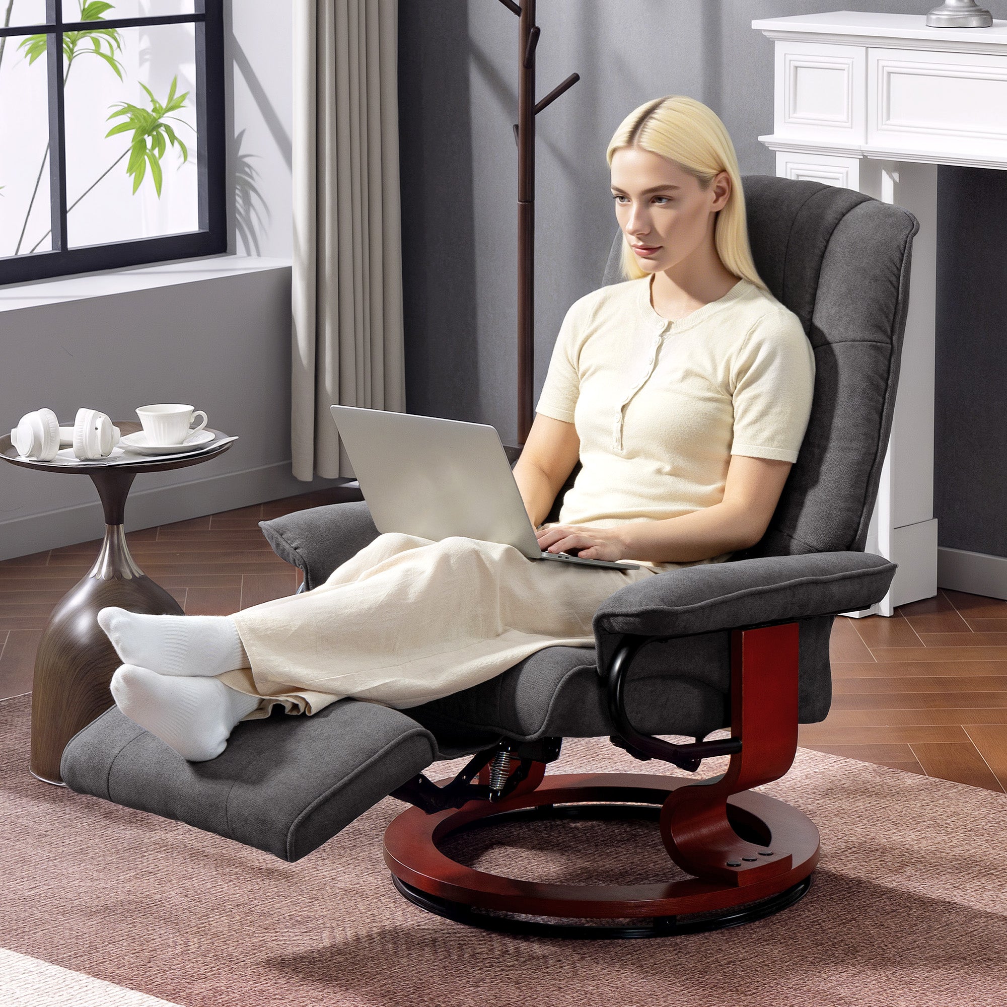 Kozy - Reclining Swivel Chair, with Footrest - Grey