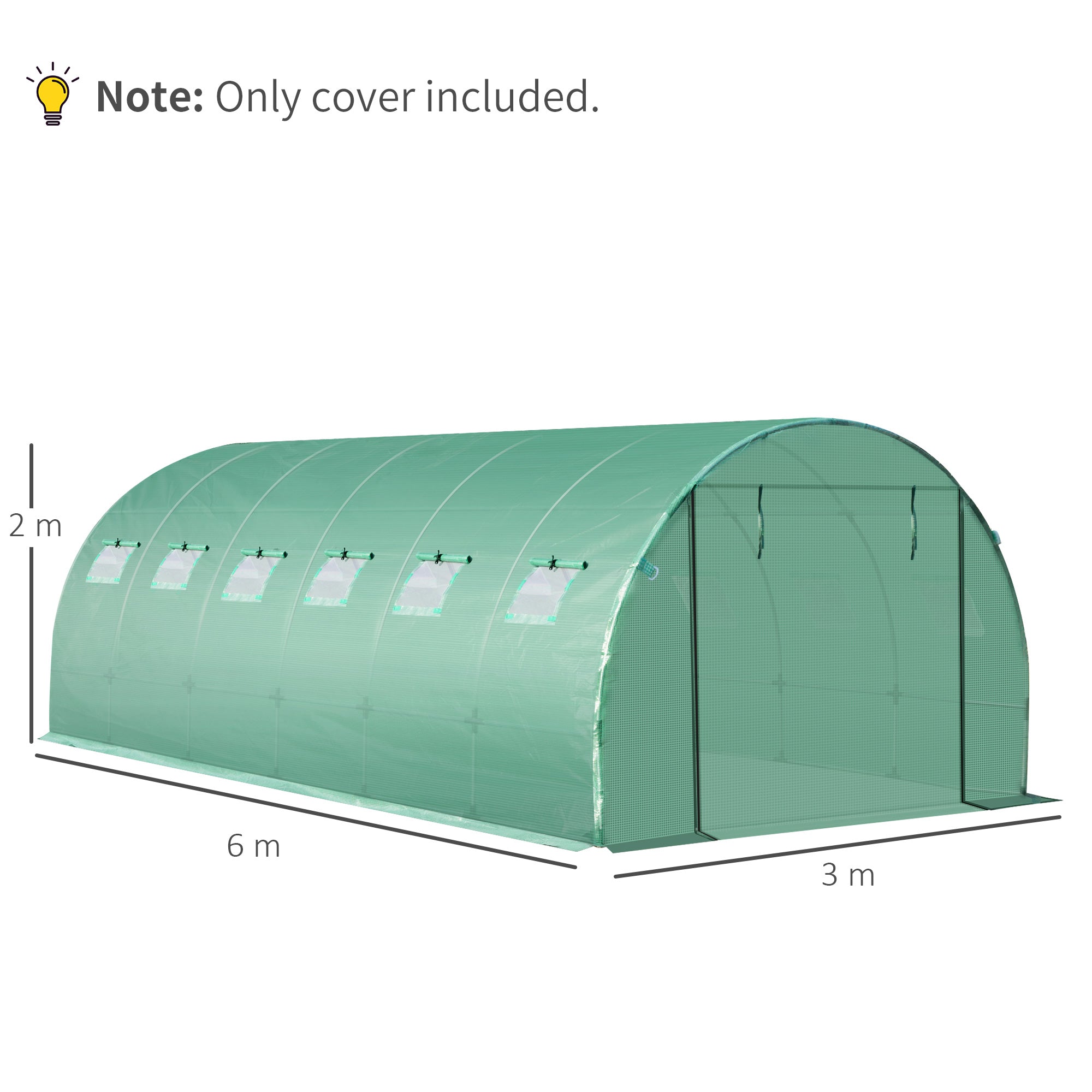 Kozy 6 x 3 x 2m Greenhouse Replacement Cover ONLY Winter Garden Plant PE Cover for Tunnel Walk-in Greenhouse with Roll-up Windows Door Outdoor, Green