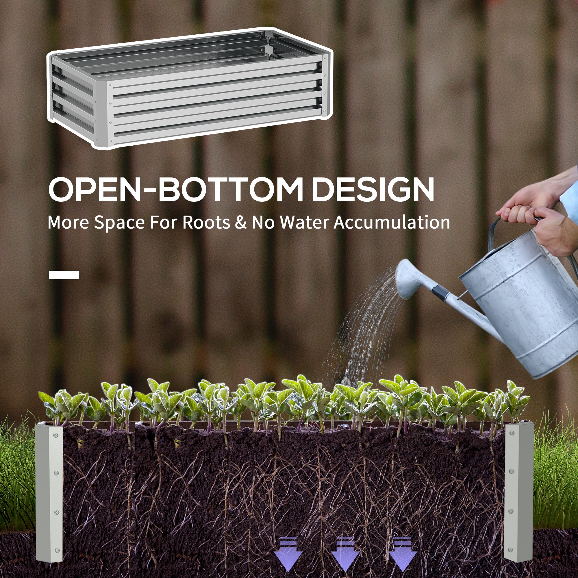Kozy - Raised Beds for Garden, Galvanized Outdoor Planters, for Herbs and Vegetables, Use for Patio, Backyard, Balcony, Silver