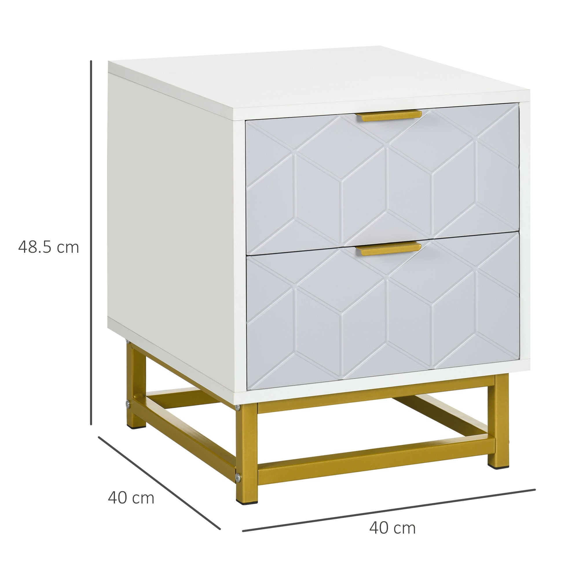 Kozy Bedside Table with 2 Drawers, Side Table, Bedside Cabinet with Steel Frame for Living Room, Bedroom, Grey and White