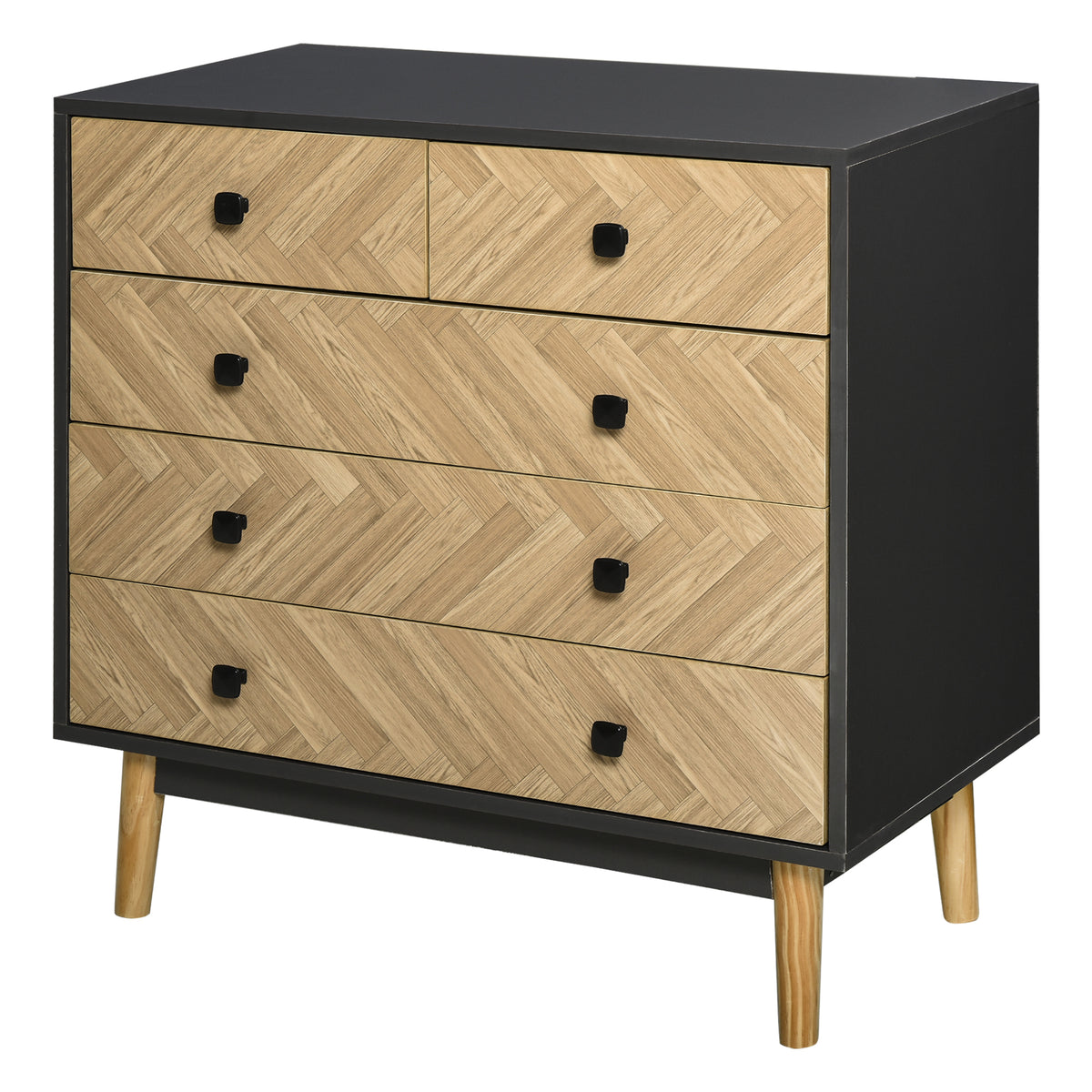 Kozy Chest of Drawers, 5 Drawer Storage Cabinet Sideboards with Metal Handles Freestanding Dresser for Bedroom, Living Room
