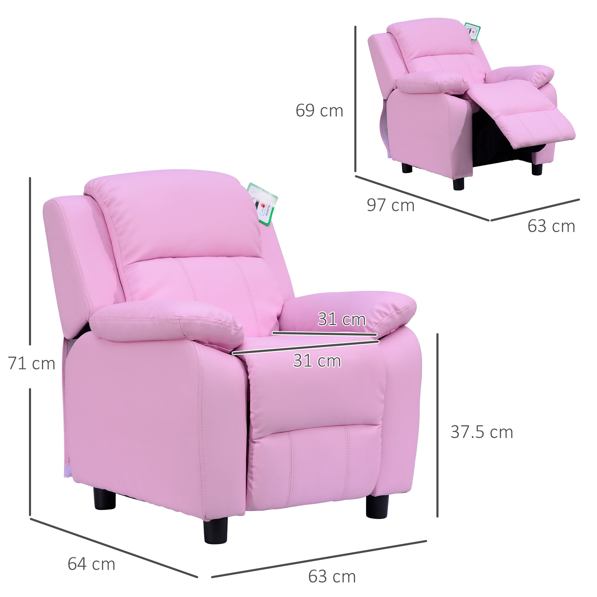 Kozy Kids Sofa Armchair Toddler Recliner Children's  Chair Lounger Games Chair  PU Leather w/ Storage  (Pink)