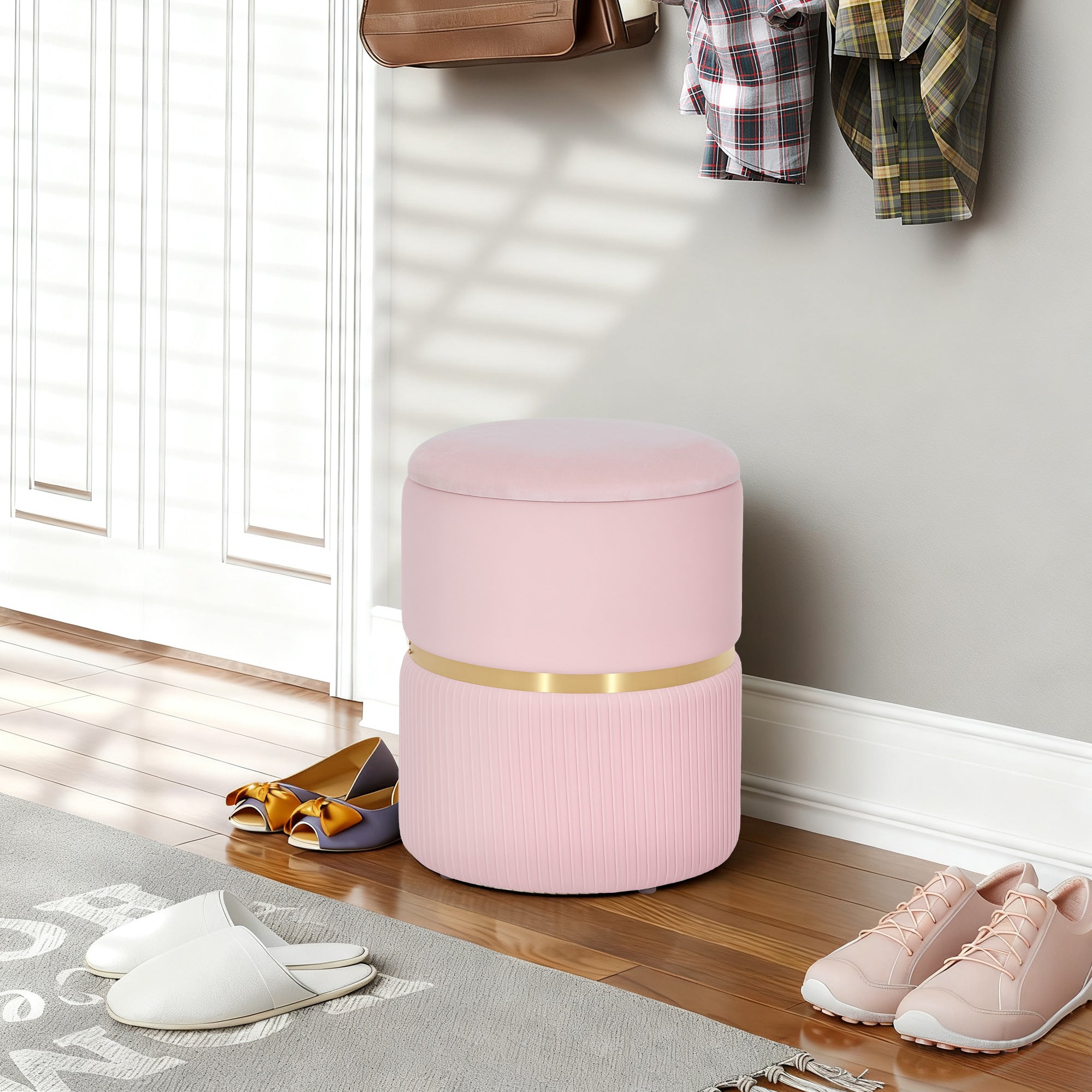 Kozy Velvet-Feel Storage Ottoman - Pink