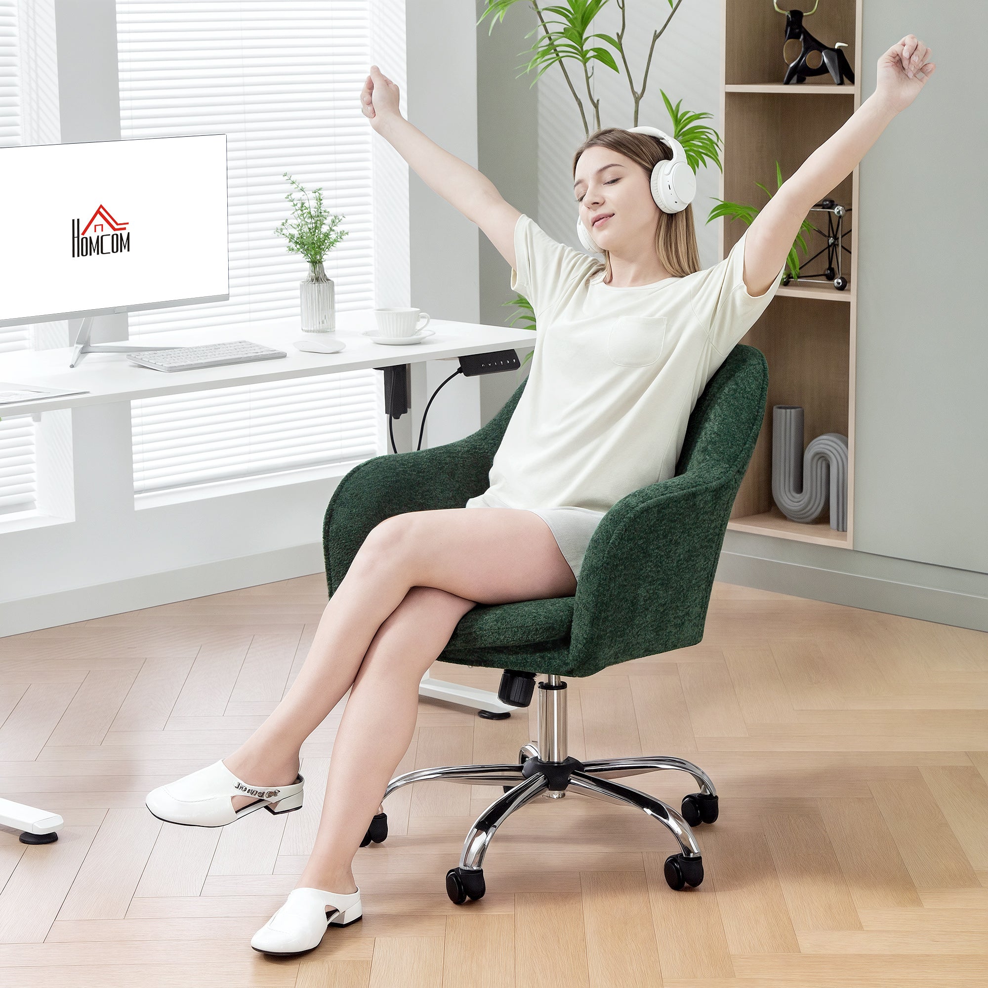 Kozy - Velvet-Feel Office Chair - Dark Green